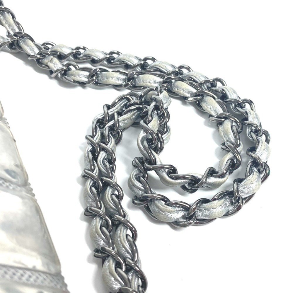 CHANEL Ice Cube Flap Double Chain Bag, Shoulder Leather, Women's, Silver - Picture 10 of 13